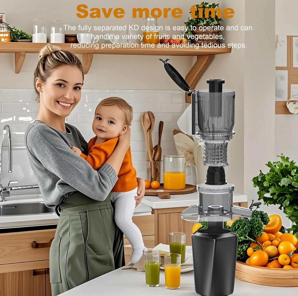🍊 Počasni sokovnik Fyenkfar 250W – hladno stiskanje sadja in zelenjave (črn,siv)