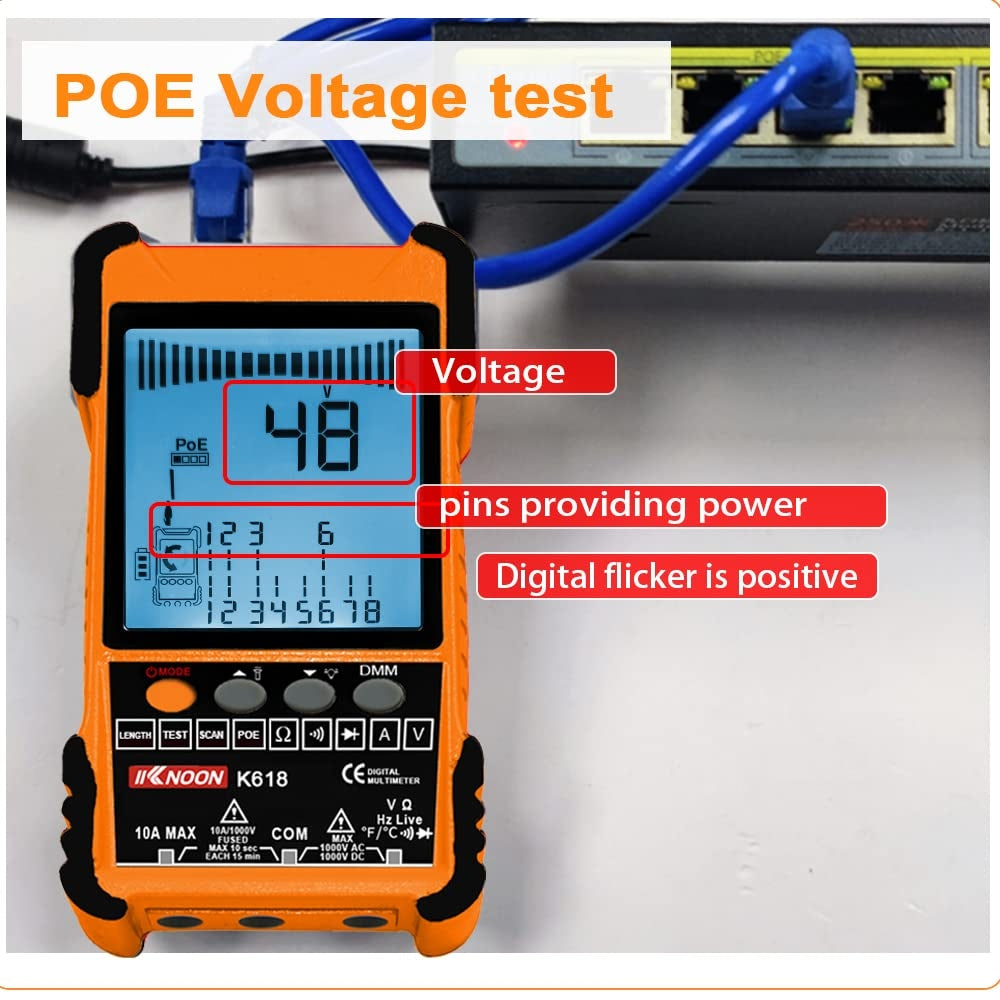 Profesionalni tester omrežnih kablov + multimeter KKnoon K618 (POE podpora)