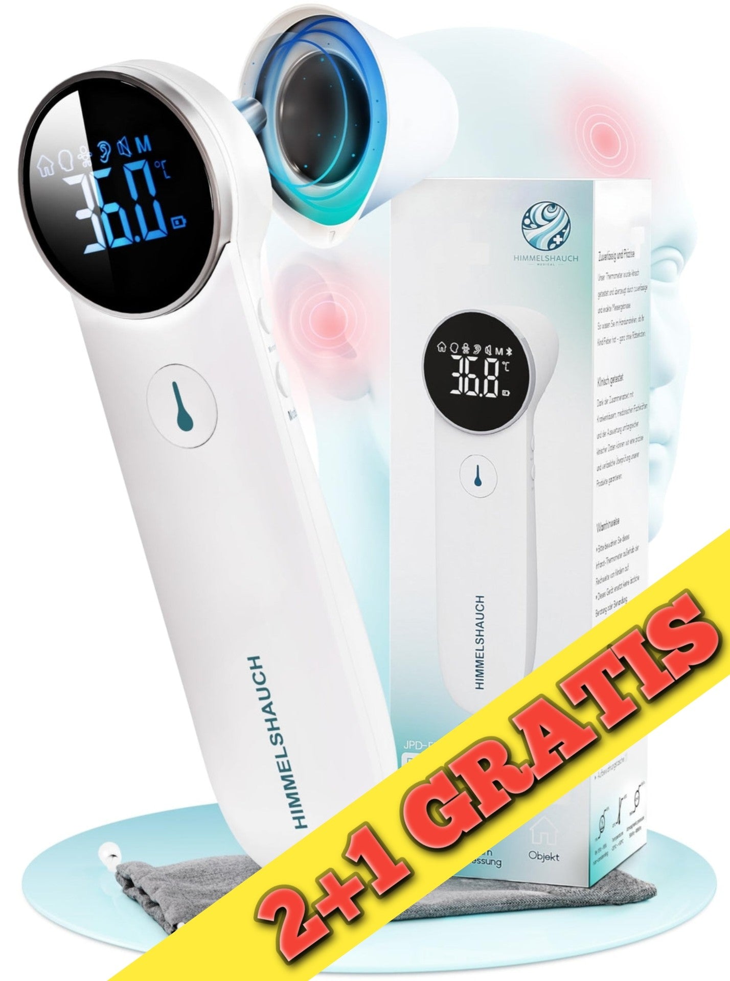 Nemški HIMMELSHAUCH MEDICAL 3-v-1 digitalni infrardeči termometer za uho in čelo