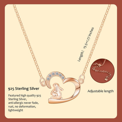 🐇 YELUWA necklace made of 925 silver - bunny in a heart and moon (rose gold)