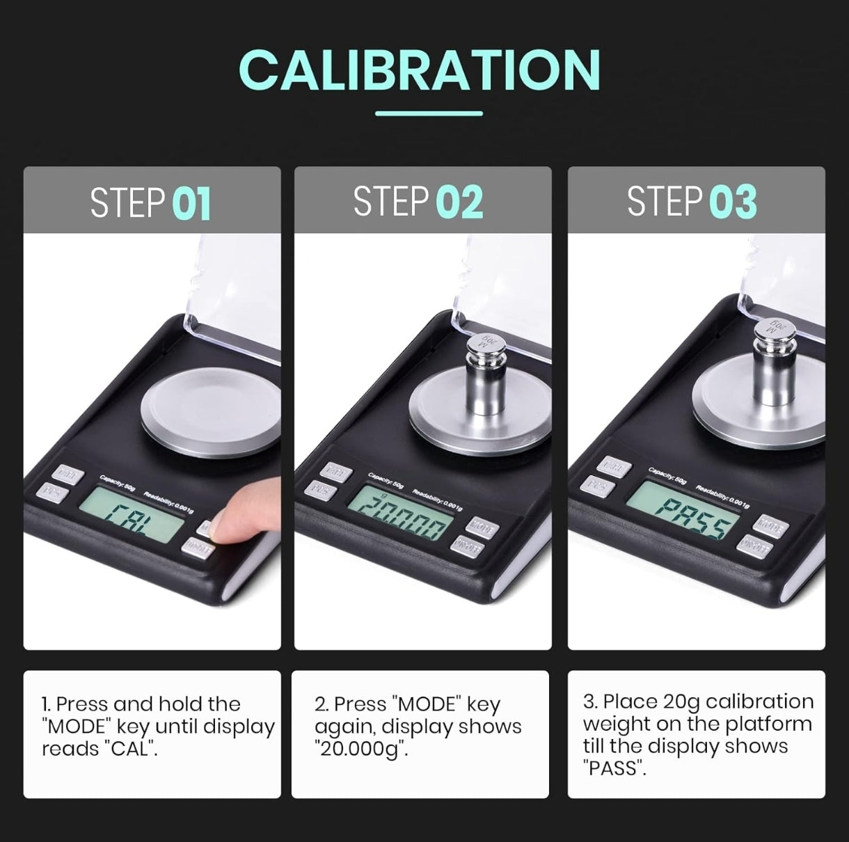 Digitalna precizna tehtnica 0.001 g / 50 g – z LCD zaslonom in dodatki