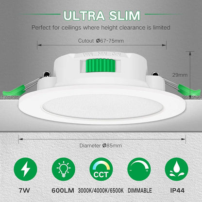 💡6x Alusso LED recessed light 7W (85mm) – white/black/chrome