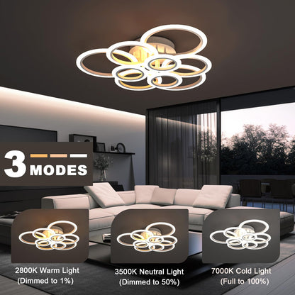 💡 RUYI modern LED ceiling lamp with remote control – 9 rings, 120W, 10800LM