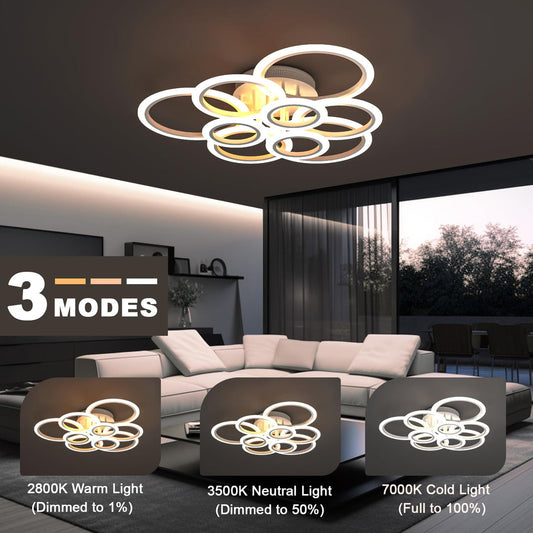 💡 RUYI moderna LED stropna svetilka z daljincem – 9 obročev, 120W, 10800LM
