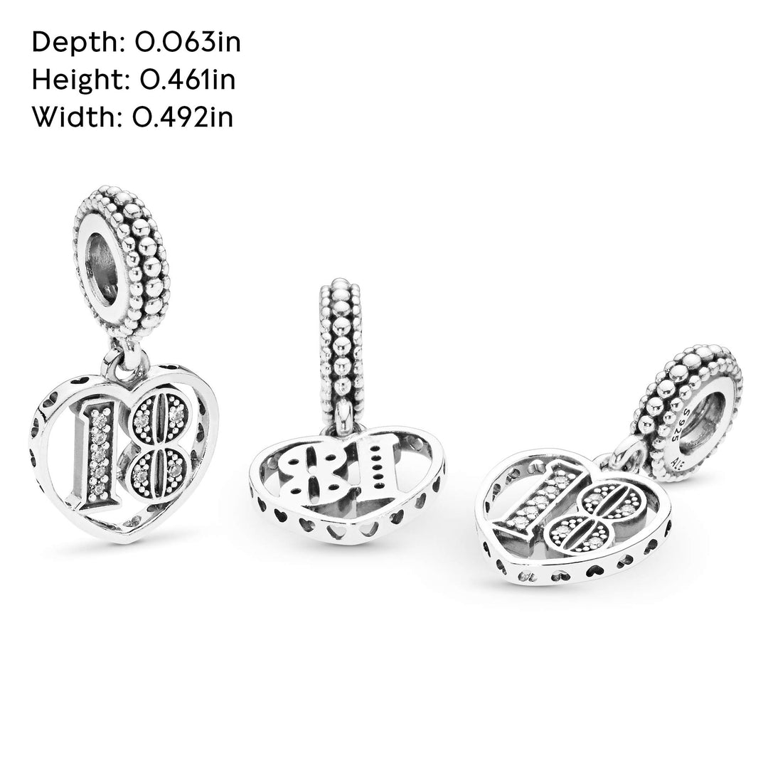 Original srebrn (S925) PANDORA obesek “18th Birthday Heart” – v original škatlici