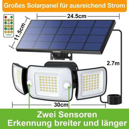 🌞Solar LED spotlight INTELAMP with 2 motion sensors and remote control, 1200lm, 6000mah, white light