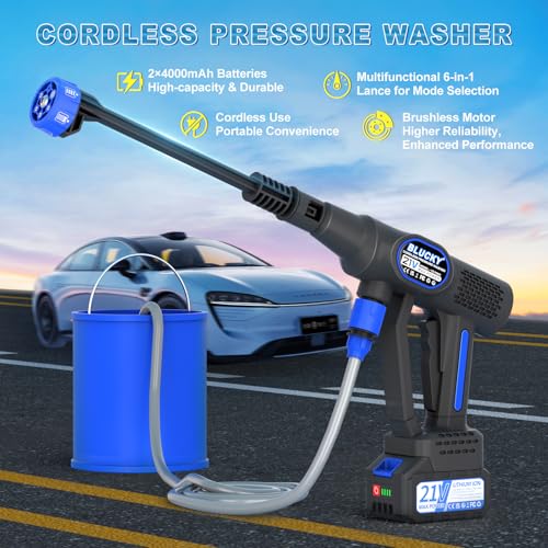 💦Akumulatorski visokotlačni čistilec BLUCKY 21V – 2×4000mah baterija, brezkrtačni motor