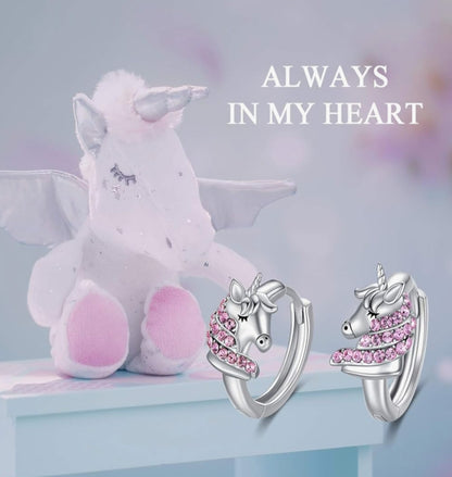 💎Children's unicorn earrings - 925 silver, Swarowski pink crystals