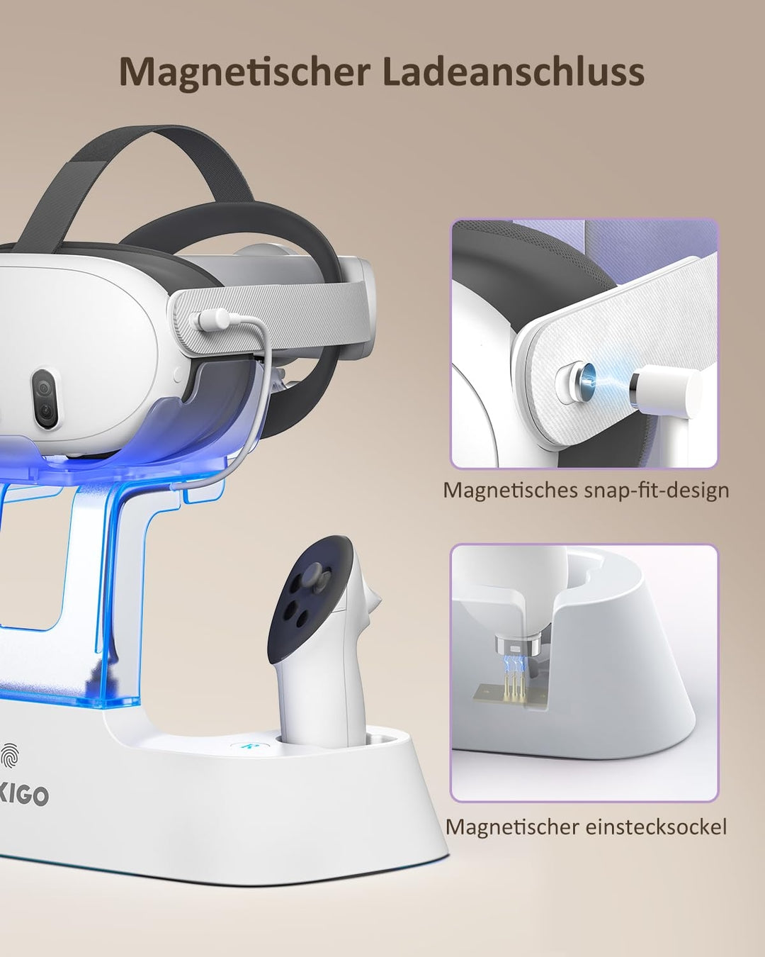 NexiGo polnilna postaja za Oculus Quest 3 – magnetni priklop, hkratno polnjenje