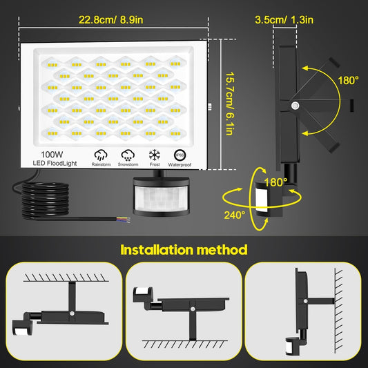 LED reflektor 100W, bela svetloba 6500K z detektorjem gibanja in daljincem