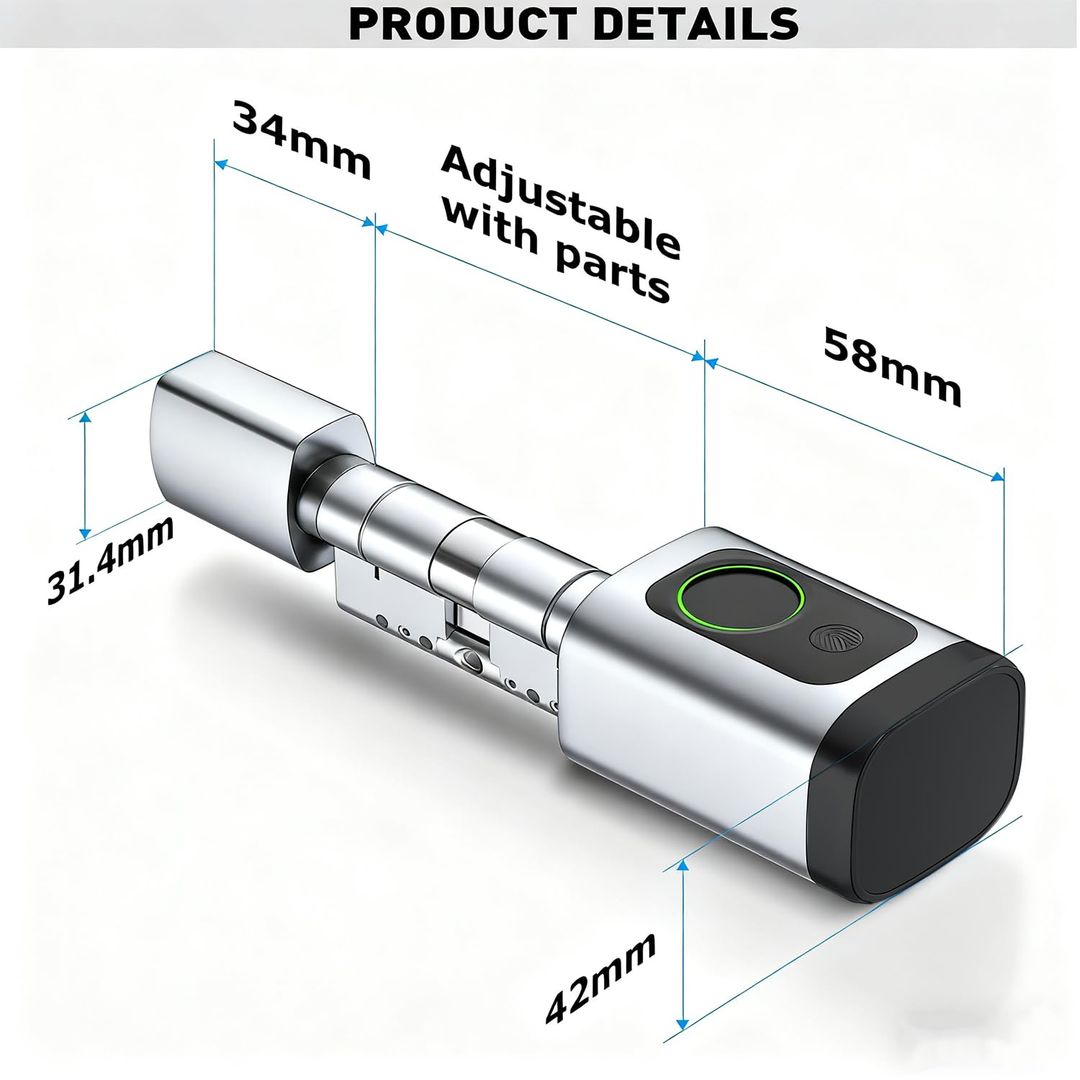 AceMining Smart Cylinder pametna ključavnica – prstni odtis / PIN / kartica / aplikacija - srebrna