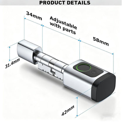 AceMining Smart Cylinder pametna ključavnica – prstni odtis / PIN / kartica / aplikacija - srebrna