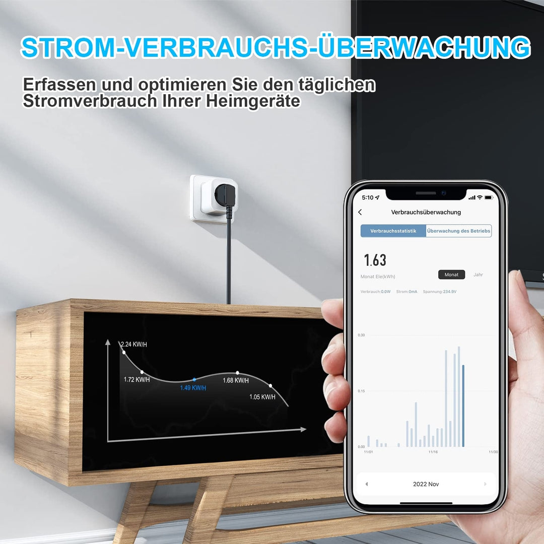 4x EIGHTREE pametna WiFi vtičnica – 16A, merjenje porabe, urnik vklopa preko Alexa/Google Home