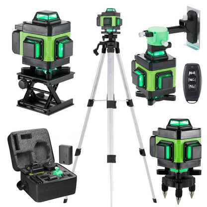 Gradbeni laser 4x360° z zelenim žarkom, 16-linijski s teleskopskim stativom + 1x baterija 2400mah, garancija - naklikaj.si