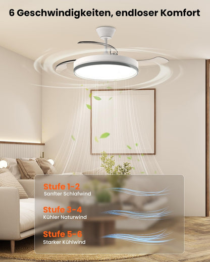 Stropni ventilator z zložljivimi krili in LED osvetlitvijo – 106 cm