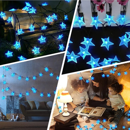 Solarne zunanje LED verige z zvezdicami, 50 LED, 8 načinov