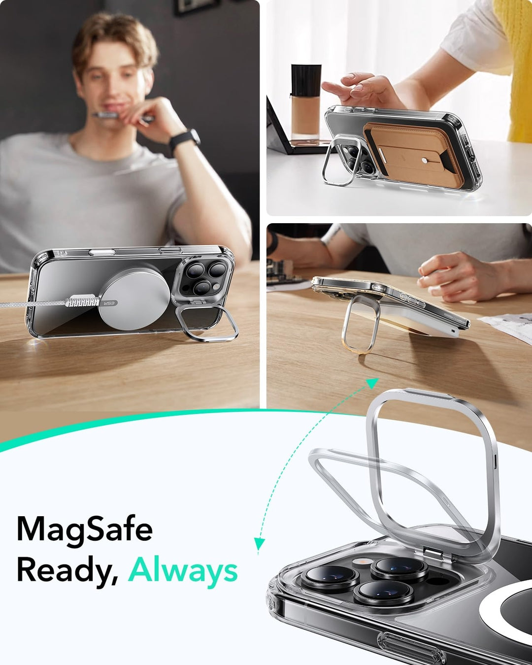 ESR prozoren zaščitni ovitek z MagSafe stojalom za iPhone 16 Pro Max