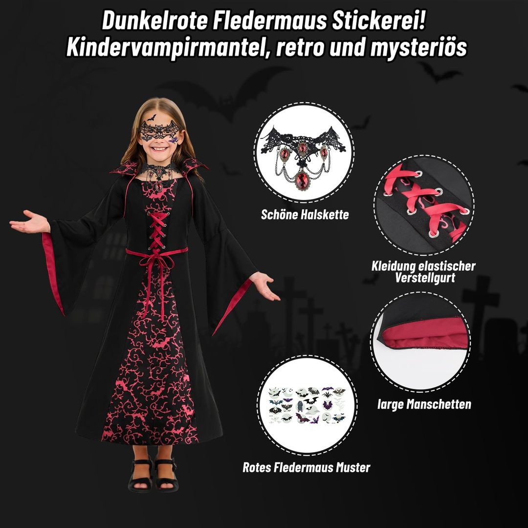 Vampirski kostum za dekleta - komplet z obleko in dodatki, velikost 130 - naklikaj.si