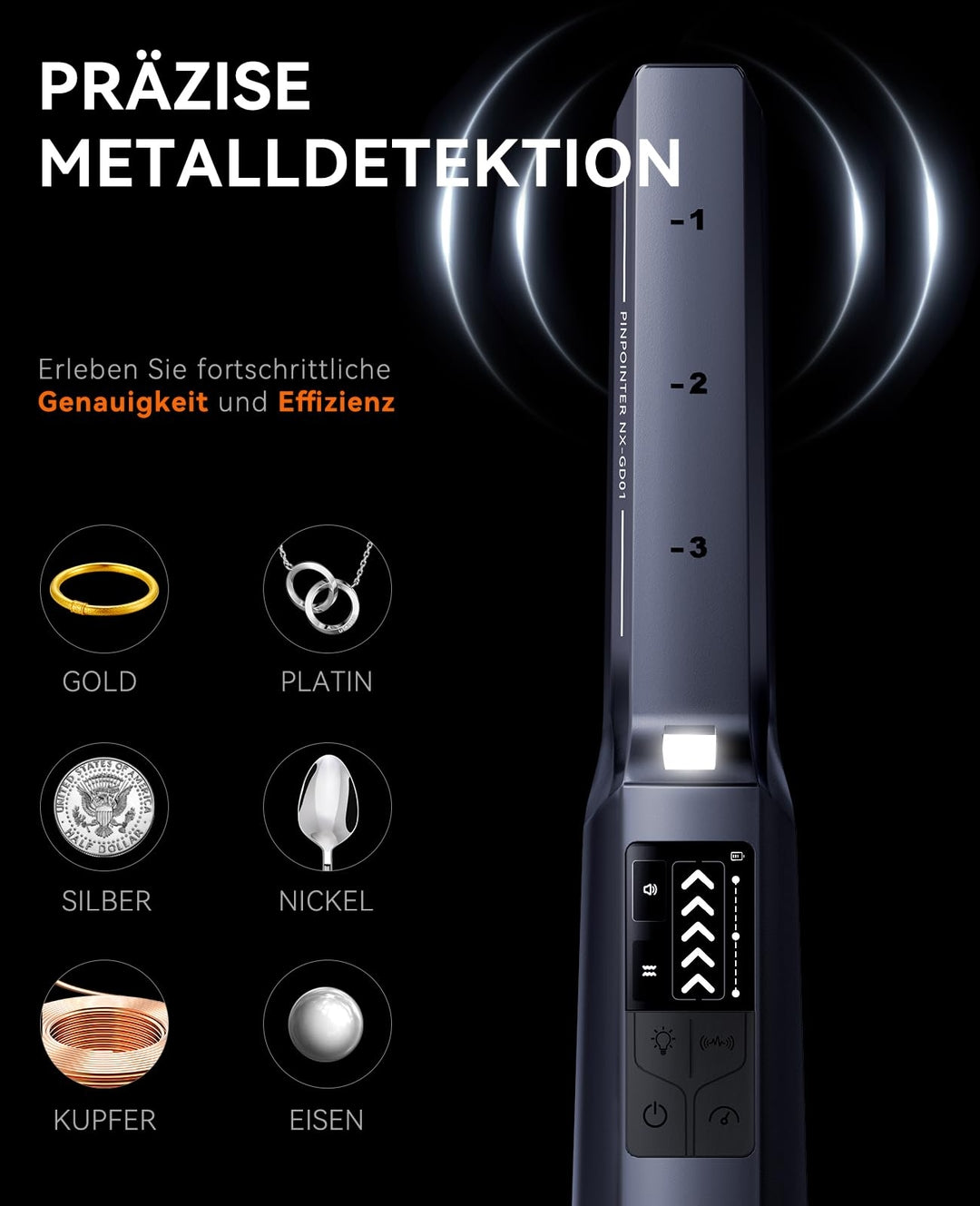 🔍SUNPOW professioneller Handmetalldetektor – IP68 wasserdicht, 800-mAh-Akku