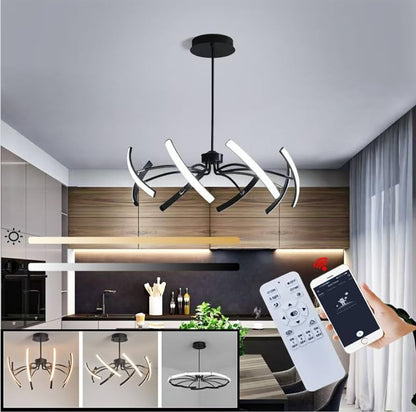 Moderni viseči LED luster 64W (100cm) z daljincem (črna barva)