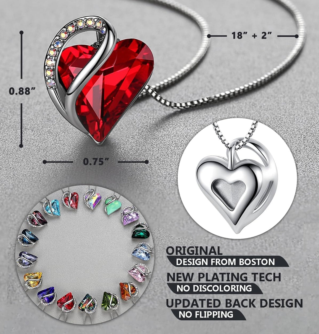 LEAFAEL 18K White Gold ogrlica – Ruby Heart kristal