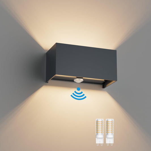 💡 KLIGHTEN zunanja LED stenska svetilka 18W(2x9W G9) s senzorjem gibanja – antracit, nastavljiv kot snopa, IP65, 3000K, aluminij