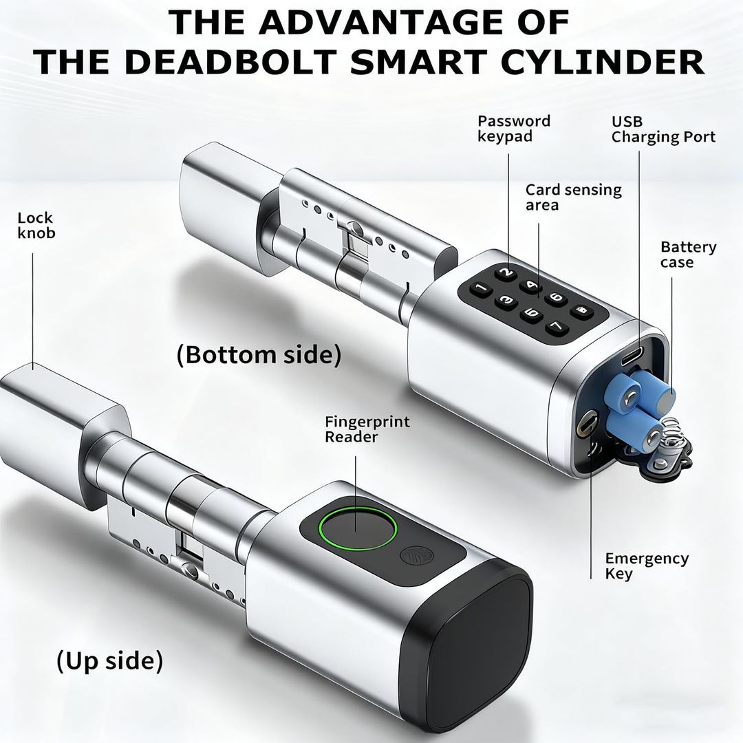 AceMining Smart Cylinder pametna ključavnica – prstni odtis / PIN / kartica / aplikacija - srebrna
