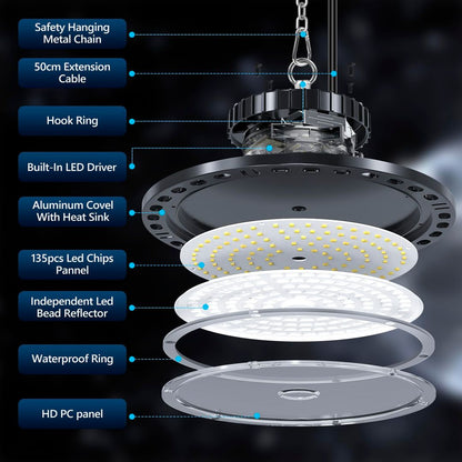 Komplet 2x LED stropna svetilka za delavnico 100W, 10000LM, IP65 - naklikaj.si