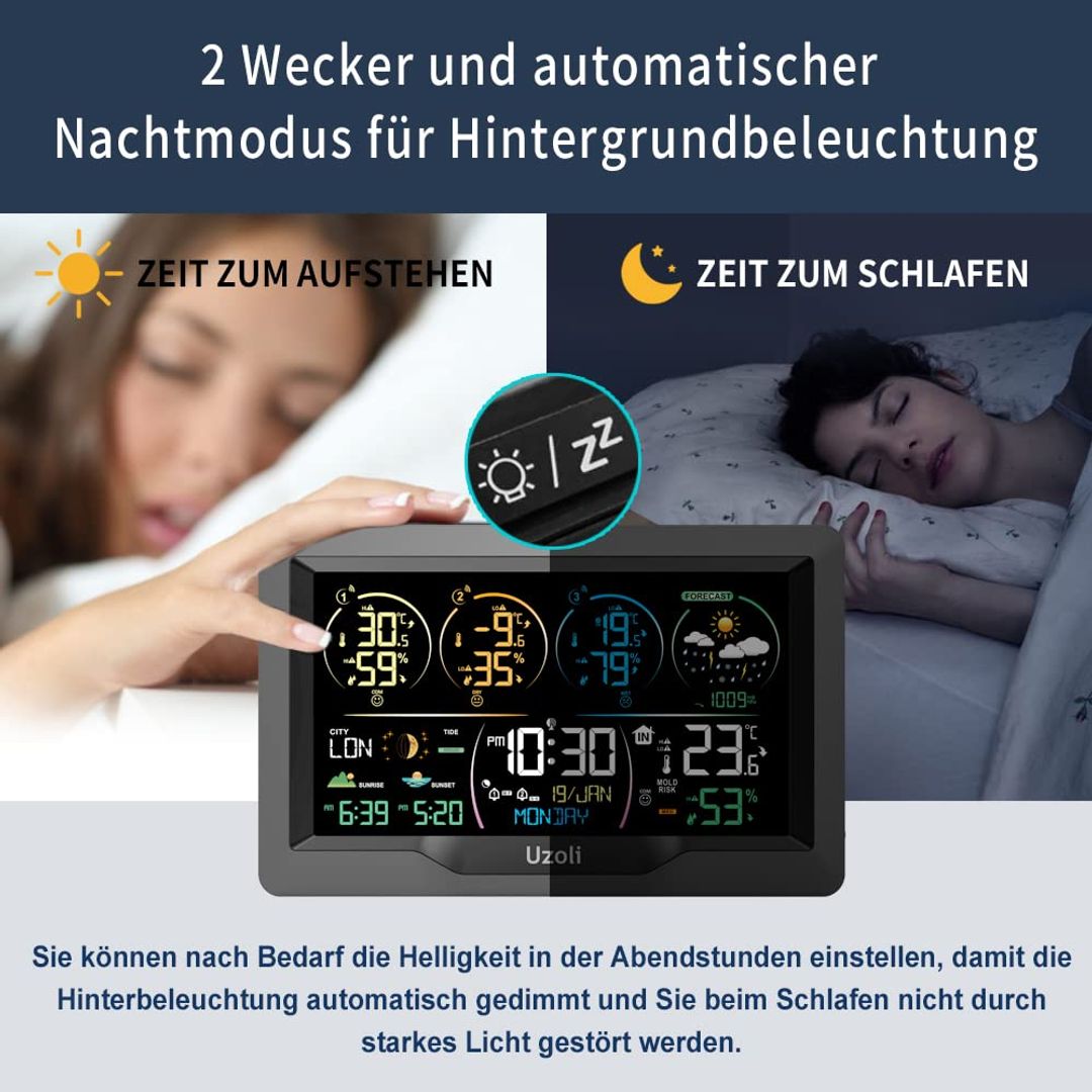 Brezžična vremenska postaja Uzoli z 3 senzorji in barvnim zaslonom 7,5'