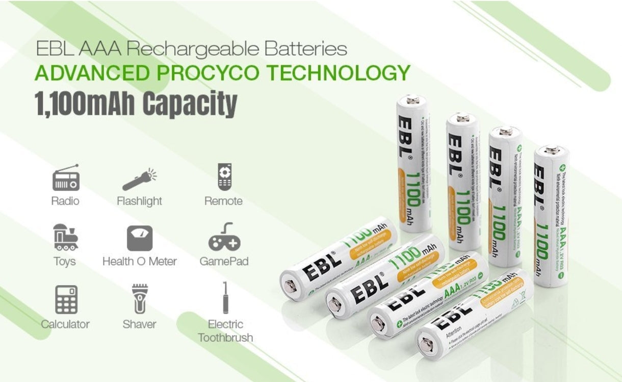 EBL AAA polnilne baterije 1.2V 1100 mAh – Ni-MH (8 kosov)