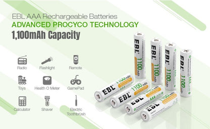 EBL AAA polnilne baterije 1.2V 1100 mAh – Ni-MH (8 kosov)