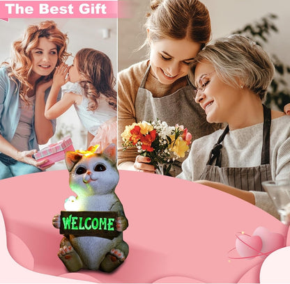 🐱 Solar LED garden decoration - "Welcome" cat
