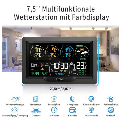 Brezžična vremenska postaja Uzoli z 3 senzorji in barvnim zaslonom 7,5'