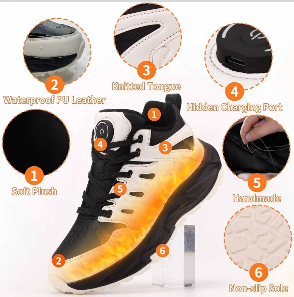 JINPURGON ogrevani zimski pohodni čevlji – vgrajena baterija, polnjenje USB (črni, beli, črni & beli)