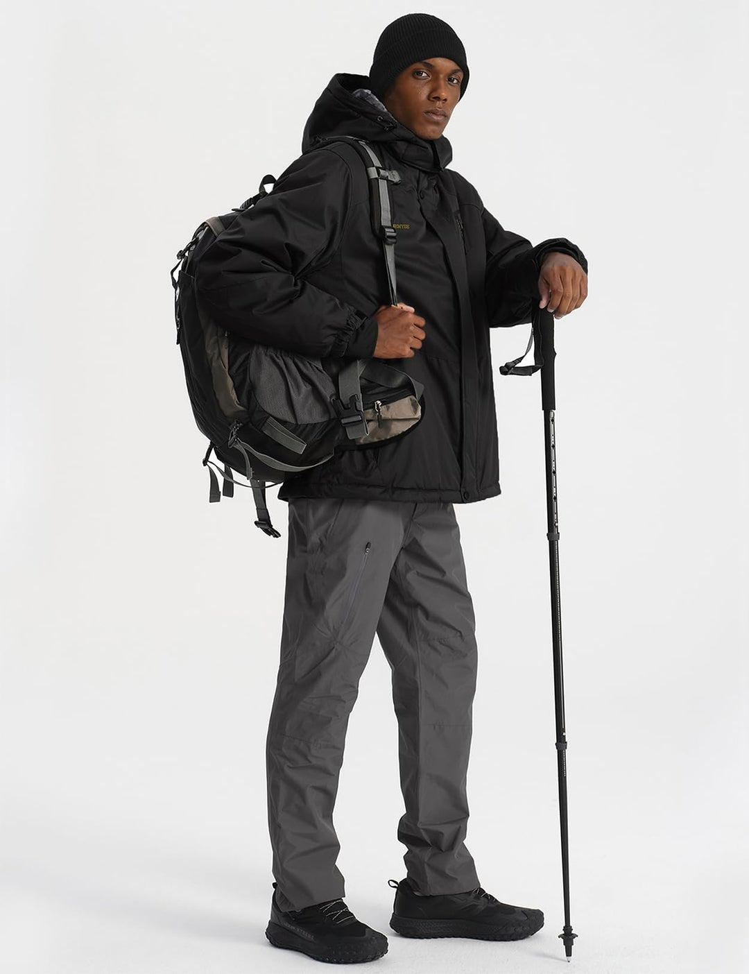 Moška zimska smučarska jakna GEMYSE – vodoodporna topla bunda s kapuco (temno siva XL)