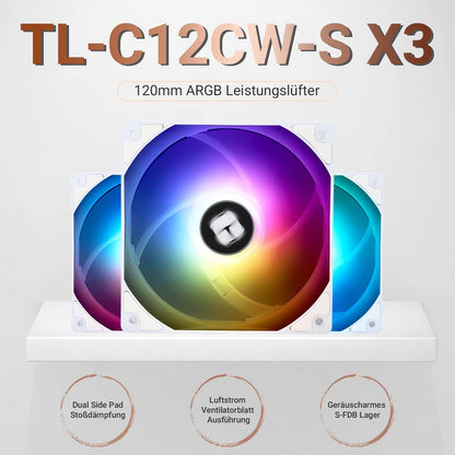 Thermalright TL-C12CW-S ARGB 120mm ventilator – tiho hlajenje, PWM, 1500 RPM (paket 3 kosov)
