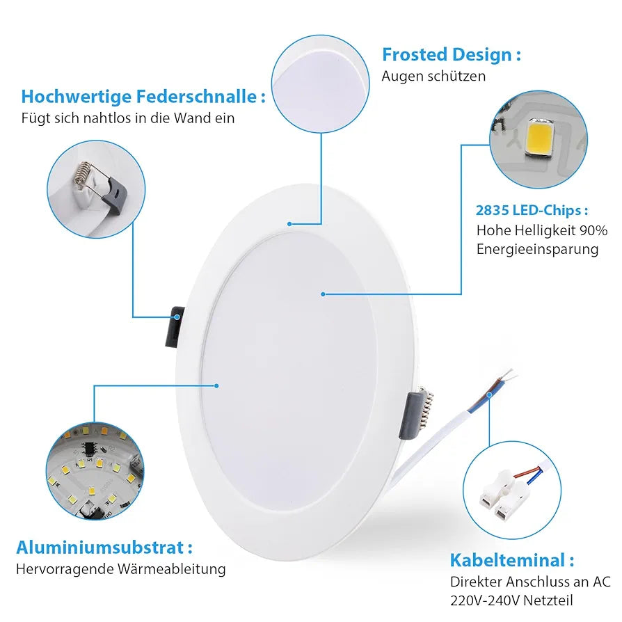 💡 12x Grebeam LED recessed light 12W (143mm) – white, IP65
