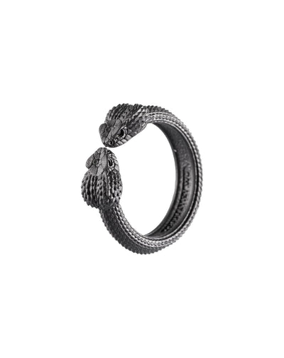 COPPERTIST.WU dvojni prstan “Snake Head” – mat črna (velikost 60)