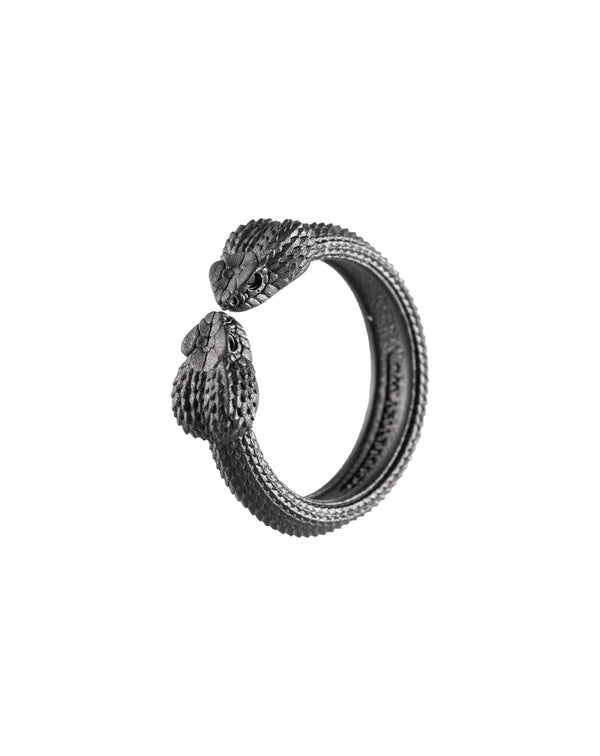 COPPERTIST.WU dvojni prstan “Snake Head” – mat črna (velikost 60) - naklikaj.si