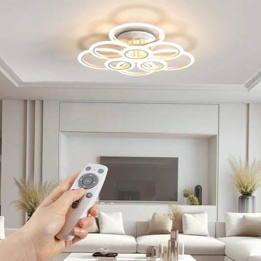 💡 RUYI moderna LED stropna svetilka z daljincem – 9 obročev, 120W, 10800LM