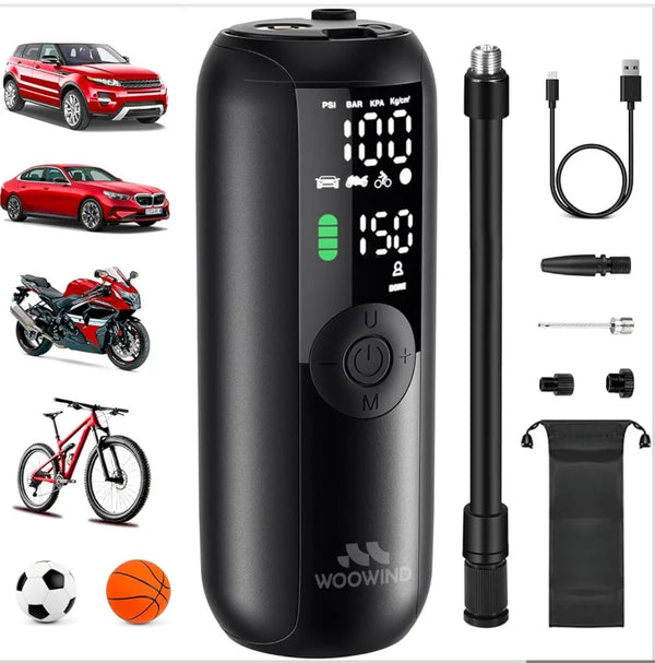 WOOWIND prenosni kompresor za pnevmatike – 150 PSI, USB-C - naklikaj.si