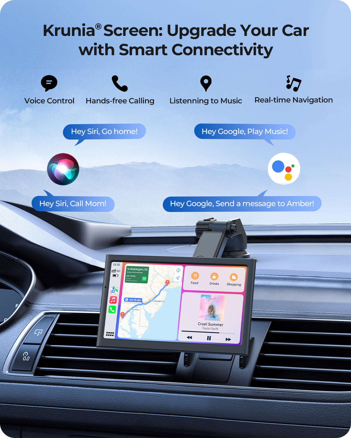 Krunia 7" prenosni pametni avtomobilski zaslon za Apple CarPlay in Android Auto