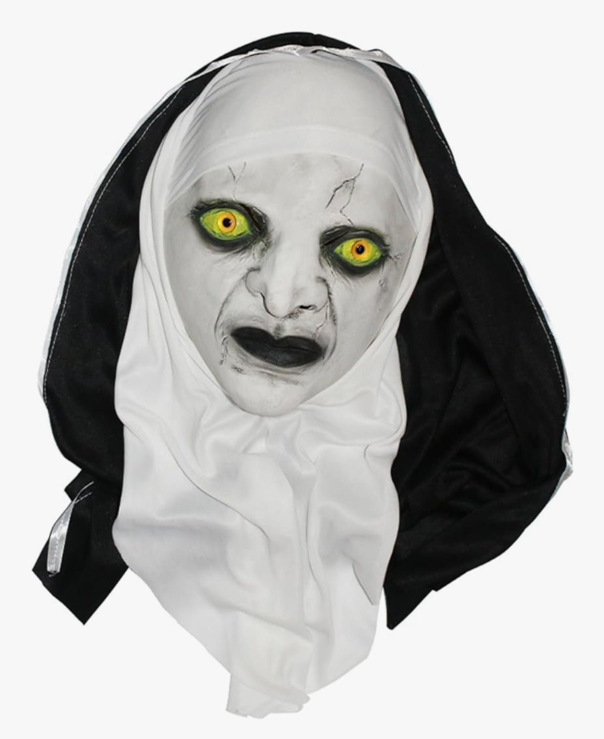 Grozljiva pustna maska nune z zelenimi očmi