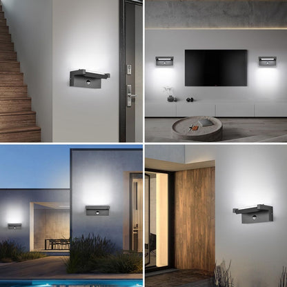 LED zunanja stenska svetilka s senzorjem gibanja, 22W, 6500K, IP65, antracit