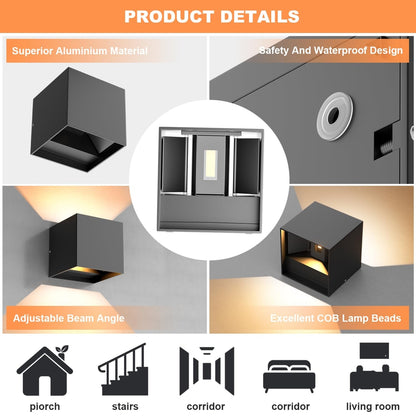 💡 Set of 2x LED wall lamp 12W - adjustable beam angle, 3000K, IP65, aluminum, black