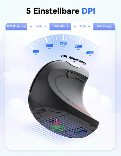 TeckNet brezžična ergonomska vertikalna miška – 4800 DPI, 6 gumbov
