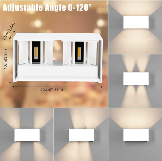 💡KLIGHTEN zunanja LED stenska svetilka 24W – bela, nastavljiv kot snopa, IP65, 3000K, aluminij