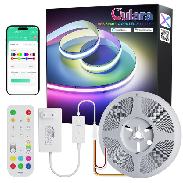 OULARA RGB pametni IC COB LED trak (6 m), daljinec, aplikacija