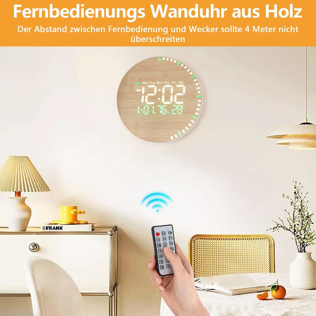 Digitalna stenska ura z daljinskim upravljalnikom - imitacija lesa