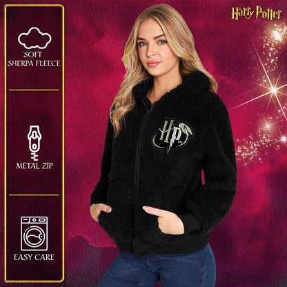 Original Harry Potter Teddy Fleece Hoodie – mehka črna jopa s kapuco (M - 15–16 let)